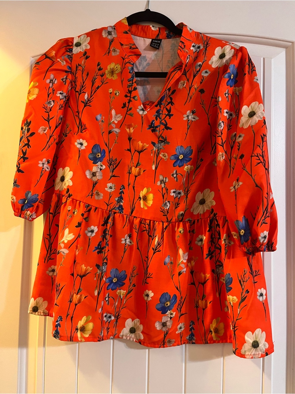Women’s SHEIN Bright Orange Floral Babydoll Blouse